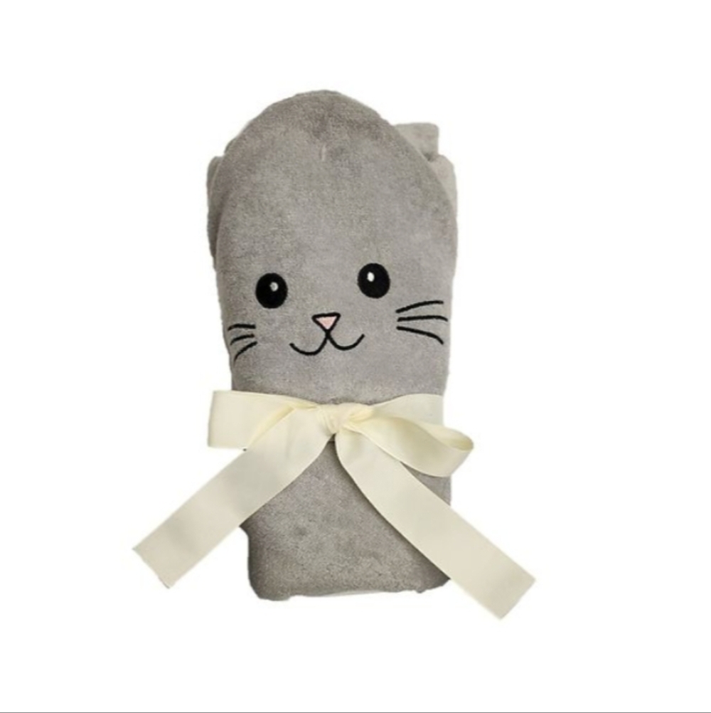 *Moon and Stars Gray Kitten Baby Hooded Bath Towel- NEW